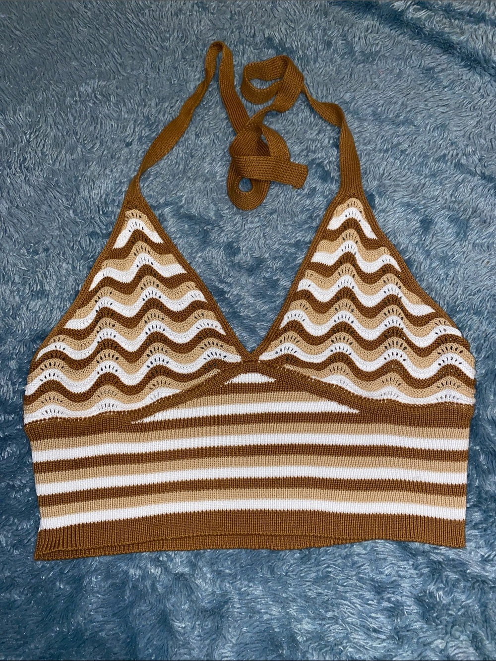 No Boundaries Brown Knit Chevron Halter Crop Top Size XXL (20) NWOT